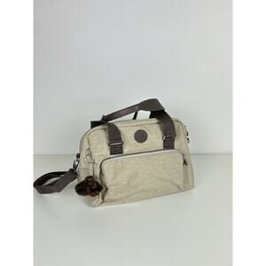Kipling Tan/Brown Neutral Satchel Shoulder Bag With Monkey Charm EUC